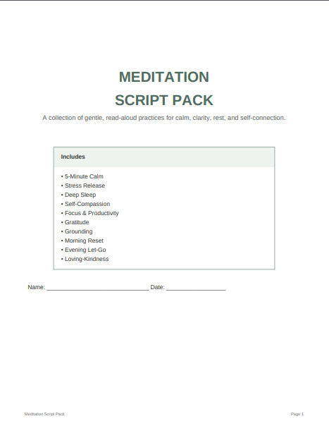 5 Minute Meditation Script Printables