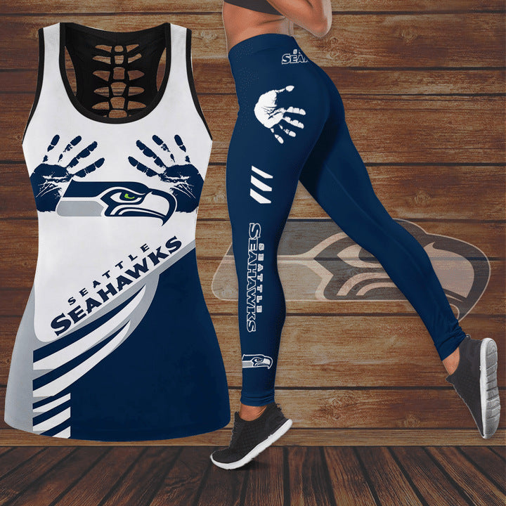 NFL Football 3D Printed Casual Set Women's Waist up U-neck Sports Top Tank Top+High waisted Pants