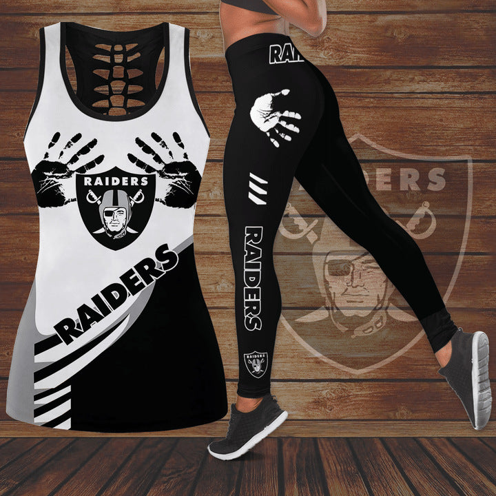 NFL Football 3D Printed Casual Set Women's Waist up U-neck Sports Top Tank Top+High waisted Pants