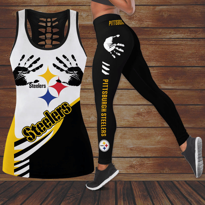 NFL Football 3D Printed Casual Set Women's Waist up U-neck Sports Top Tank Top+High waisted Pants