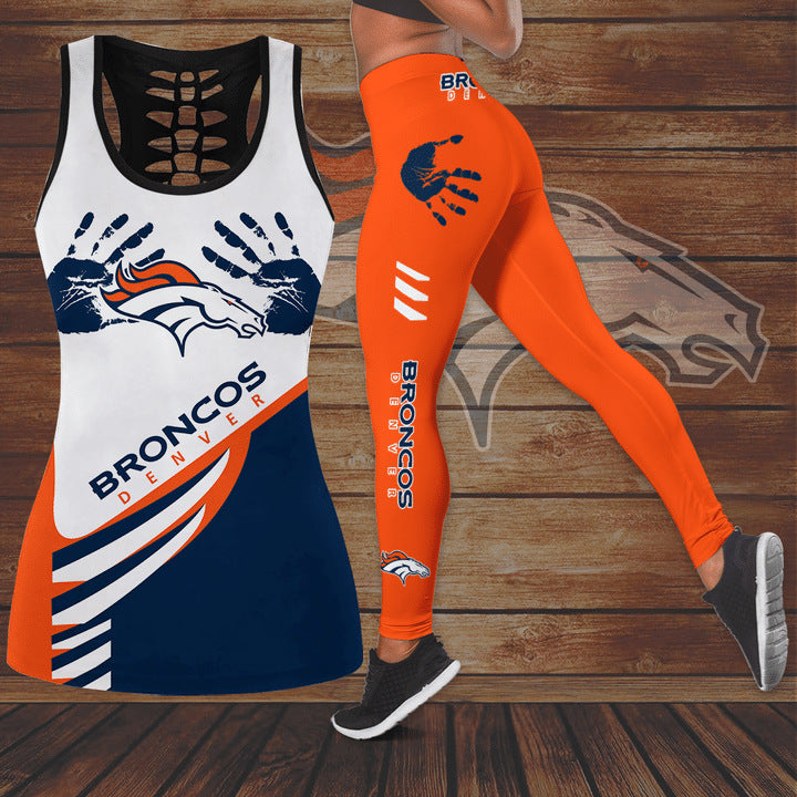 NFL Football 3D Printed Casual Set Women's Waist up U-neck Sports Top Tank Top+High waisted Pants