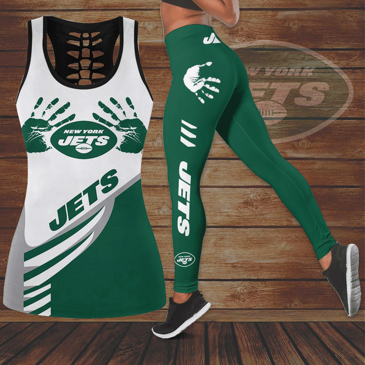 NFL Football 3D Printed Casual Set Women's Waist up U-neck Sports Top Tank Top+High waisted Pants