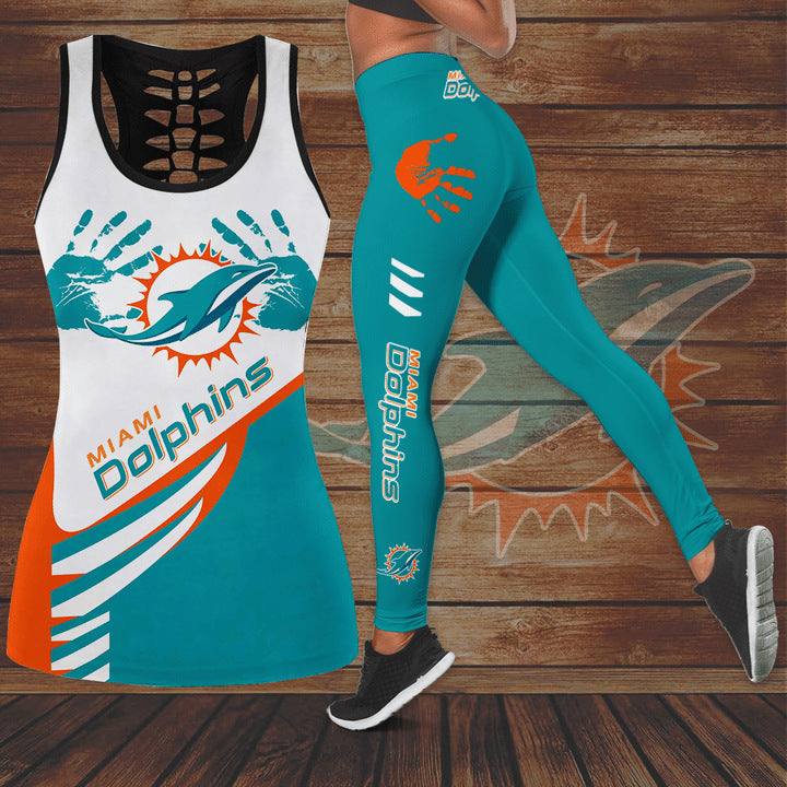 NFL Football 3D Printed Casual Set Women's Waist up U-neck Sports Top Tank Top+High waisted Pants