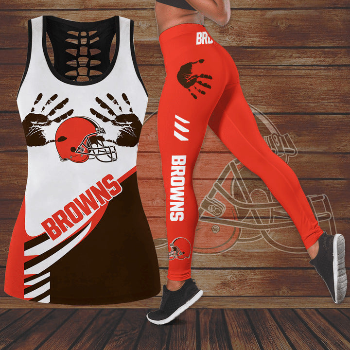 NFL Football 3D Printed Casual Set Women's Waist up U-neck Sports Top Tank Top+High waisted Pants