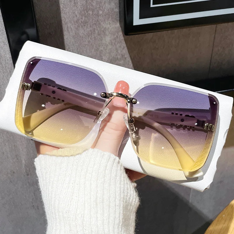 fashion half frame trimmed sunglasses