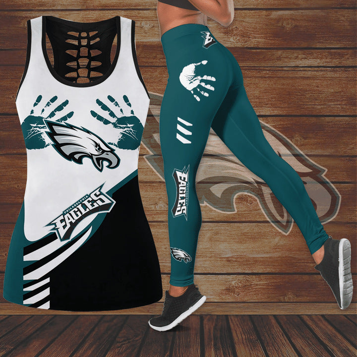 NFL Football 3D Printed Casual Set Women's Waist up U-neck Sports Top Tank Top+High waisted Pants