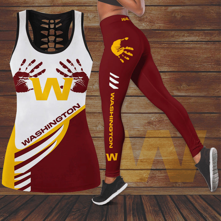 NFL Football 3D Printed Casual Set Women's Waist up U-neck Sports Top Tank Top+High waisted Pants